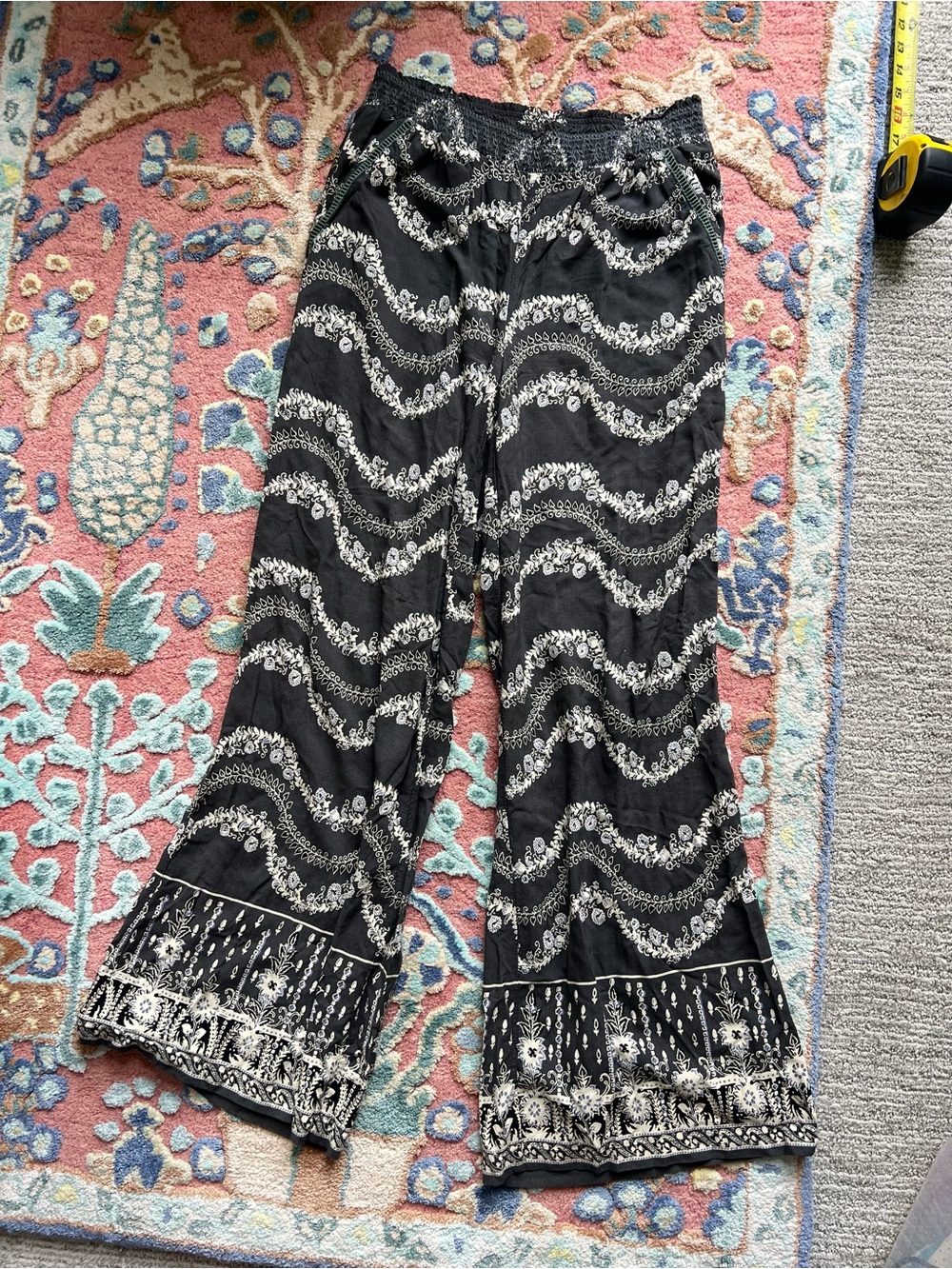 Blue Gray & Cream Wide-Leg Flowy Pants